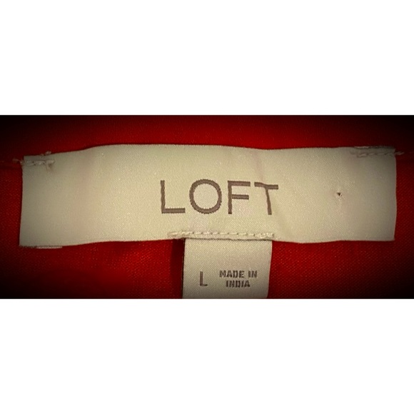 Loft Orange Red Tie Front Peasant Blouse With Ruffle Peplum Hem, Size Large - Picture 16 of 16